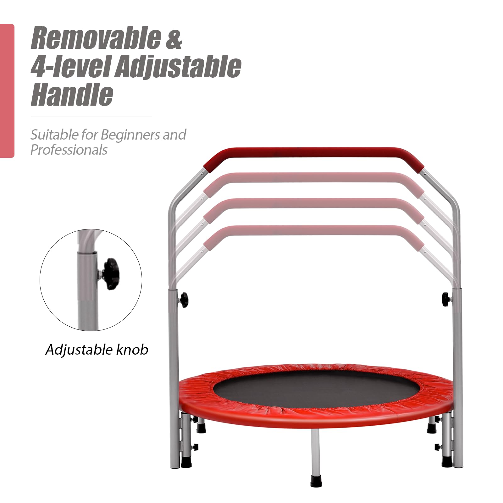 LIFEZEAL Trampolín Plegable, Mini reboteador con barandilla Ajustable, Mini trampolín de Fitness Interior para Adultos, niños, Ø 101 cm, Carga máx. 150 kg