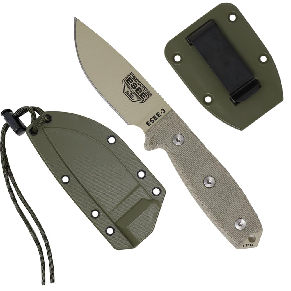 ESEE Knives 3P Fixed Blade Knife with Molded Polymer Sheath