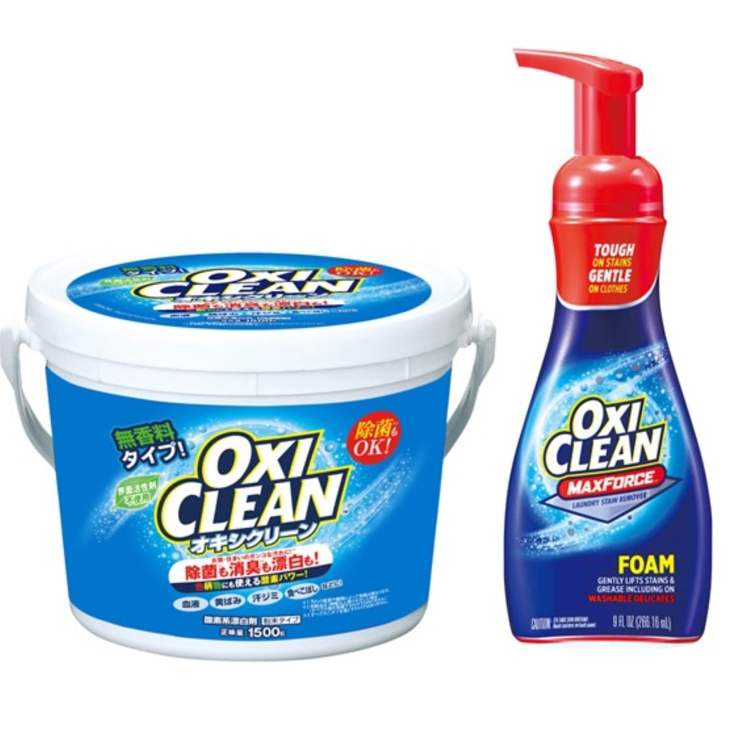 OXICLEAN(オキシクリーン) オキシクリーン 1500g + マックスフォース 泡タイプ 266ml 酸素系漂白剤 血液 油汚れ 泥汚れ シミ 食べこぼし つけ置き