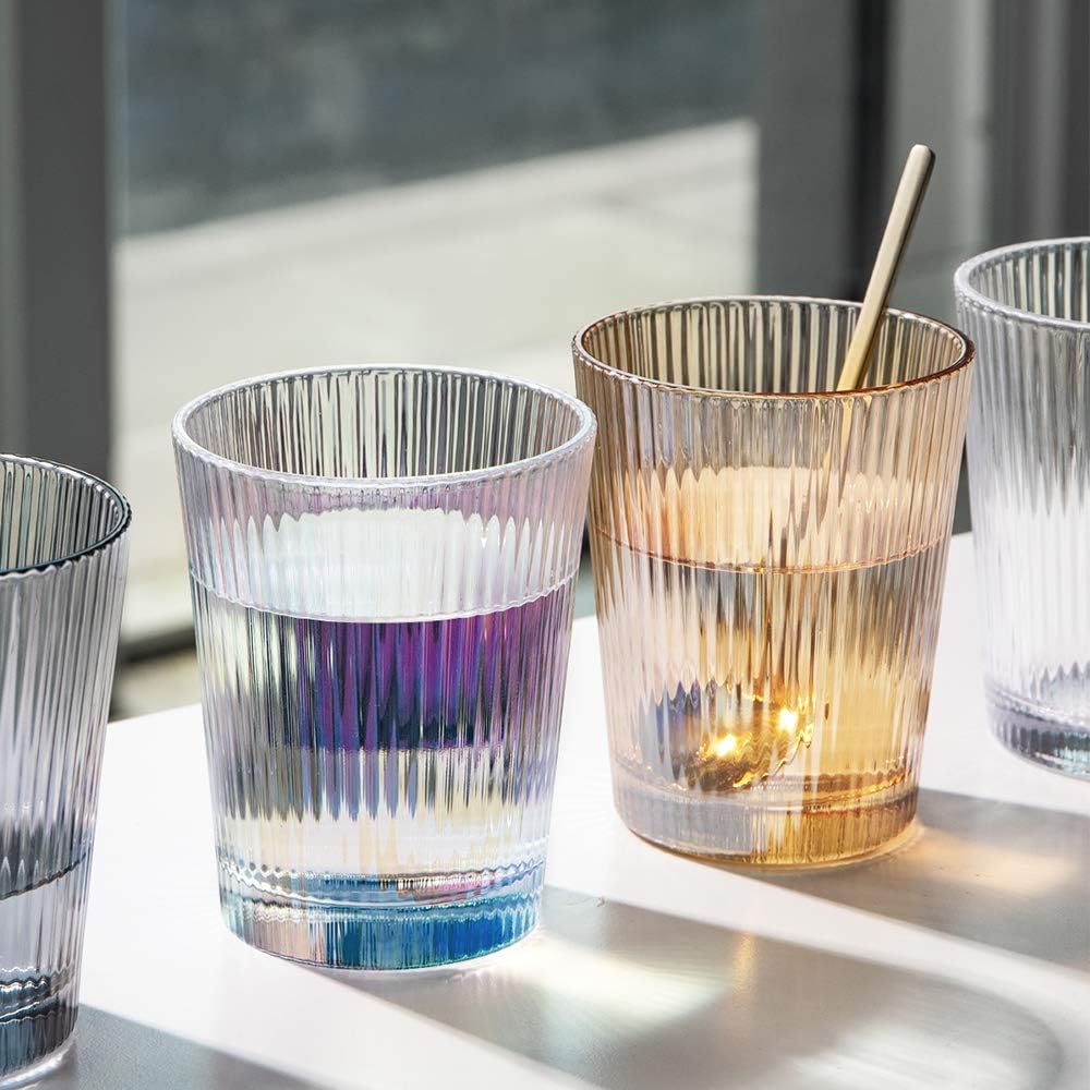 Sizikato Set of 4 Classic Vertical Stripes Clear Tumbler, 8-Ounce Drinking Glasses for Water, Beverages, Juice - Image 6