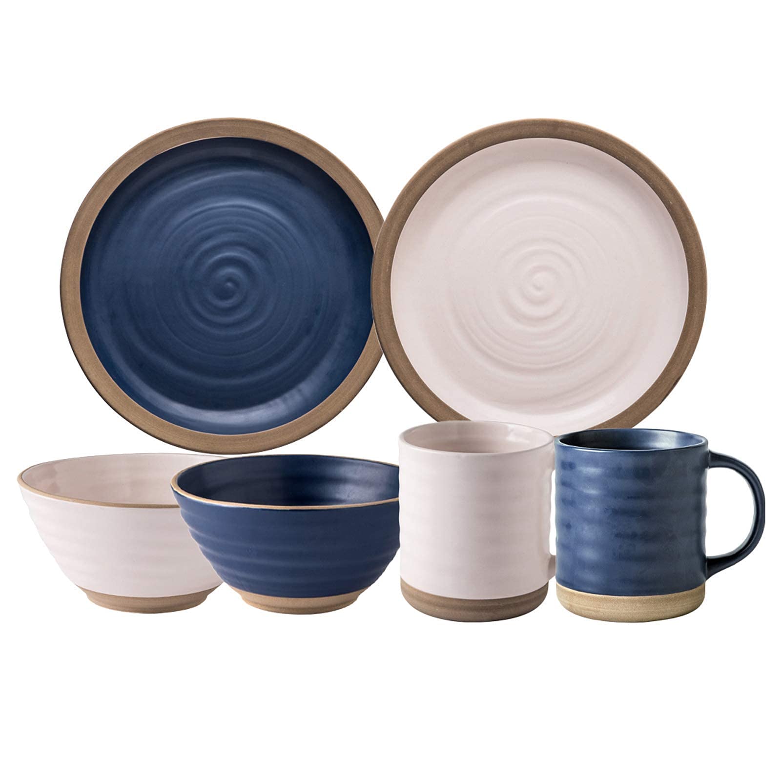 Zestaw obiadowy, porcelanowe zestawy obiadowe, 20 elementów, dwukolorowy zestaw obiadowy z ceramiki na prezenty ślubne, 6 misek na płatki zbożowe i 8 talerzy do steków z 6 kubkami