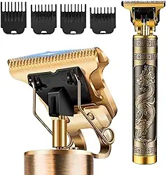 Máquina Profissional Dragão - Ferro - Acabamento Sem Fio Cabelo Barba Pezinho Personalizada Com Limitador de Lamina Ajustável - Recarregável Bateria 2000mA - Kit Conjunto 4 Pentes Óleo