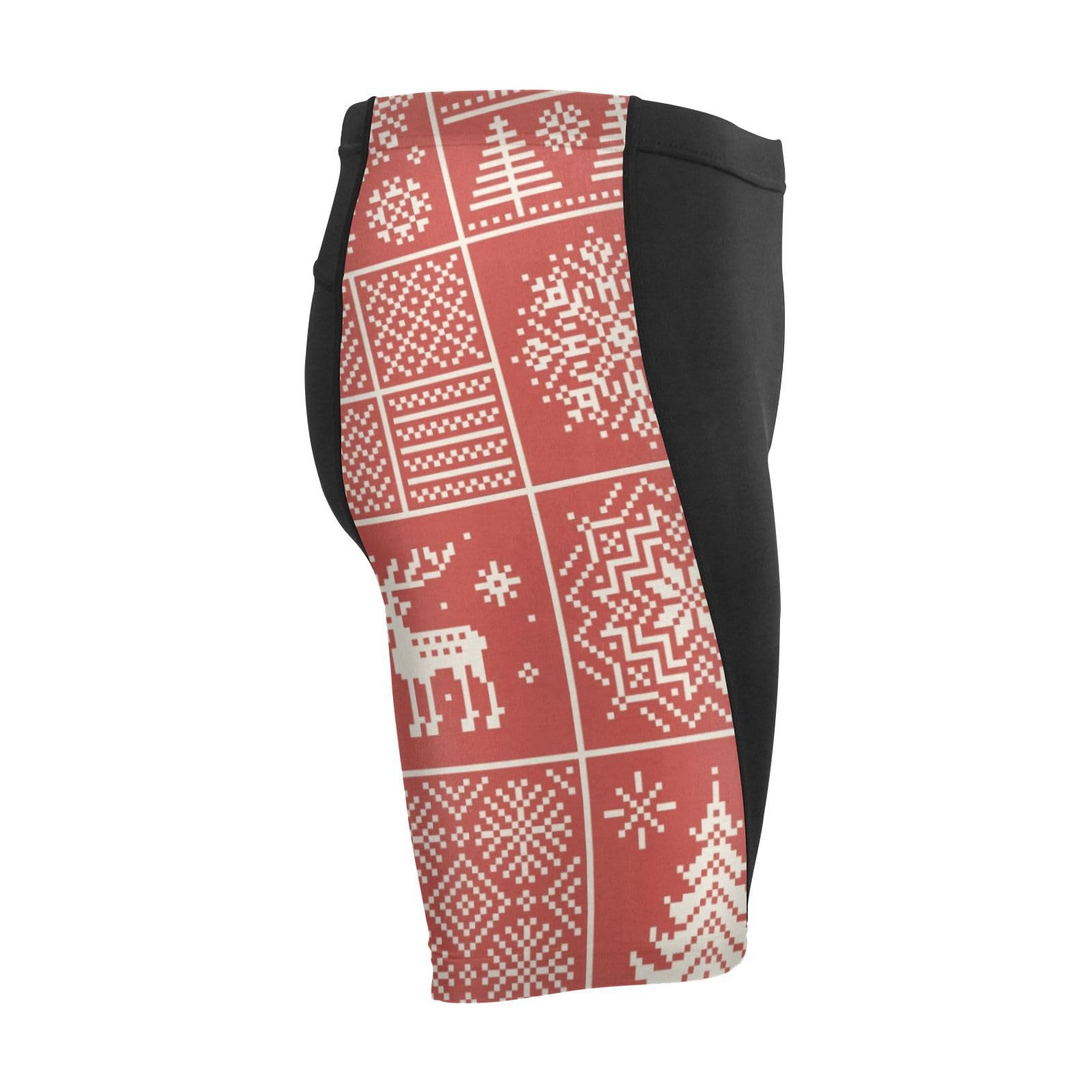 Men's Cycling Shorts, Padded Cyclings Pants, Cyclings Clothing with Leggings Worn in A Loop Christmas Snowflake Red