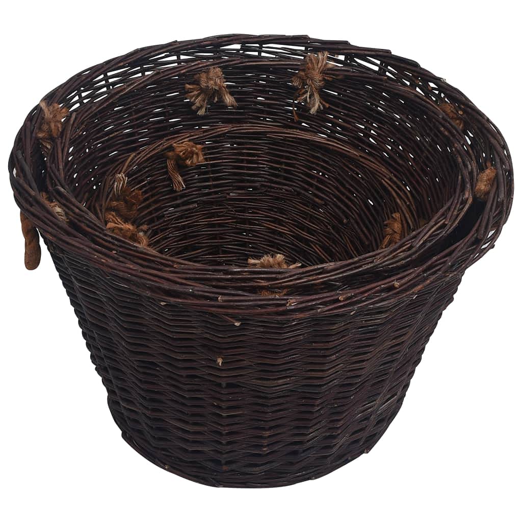 Juego de 3 cestas de mimbre para leña, apilables, con asas para leña y leña, para interior, salón, terraza, jardín, casa