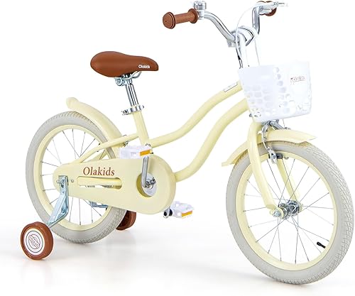 Olakids Bicicleta para niños, 12, 14, 16, 18 pulgadas, bicicleta para niños pequeños con ruedas de entrenamiento, cesta de seguridad, manillar de