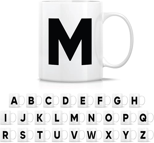 Retreez Taza de café de cerámica con monograma del alfabeto de la A a la Z con monograma de 11 onzas, agradecimiento de graduación, agradecimiento,