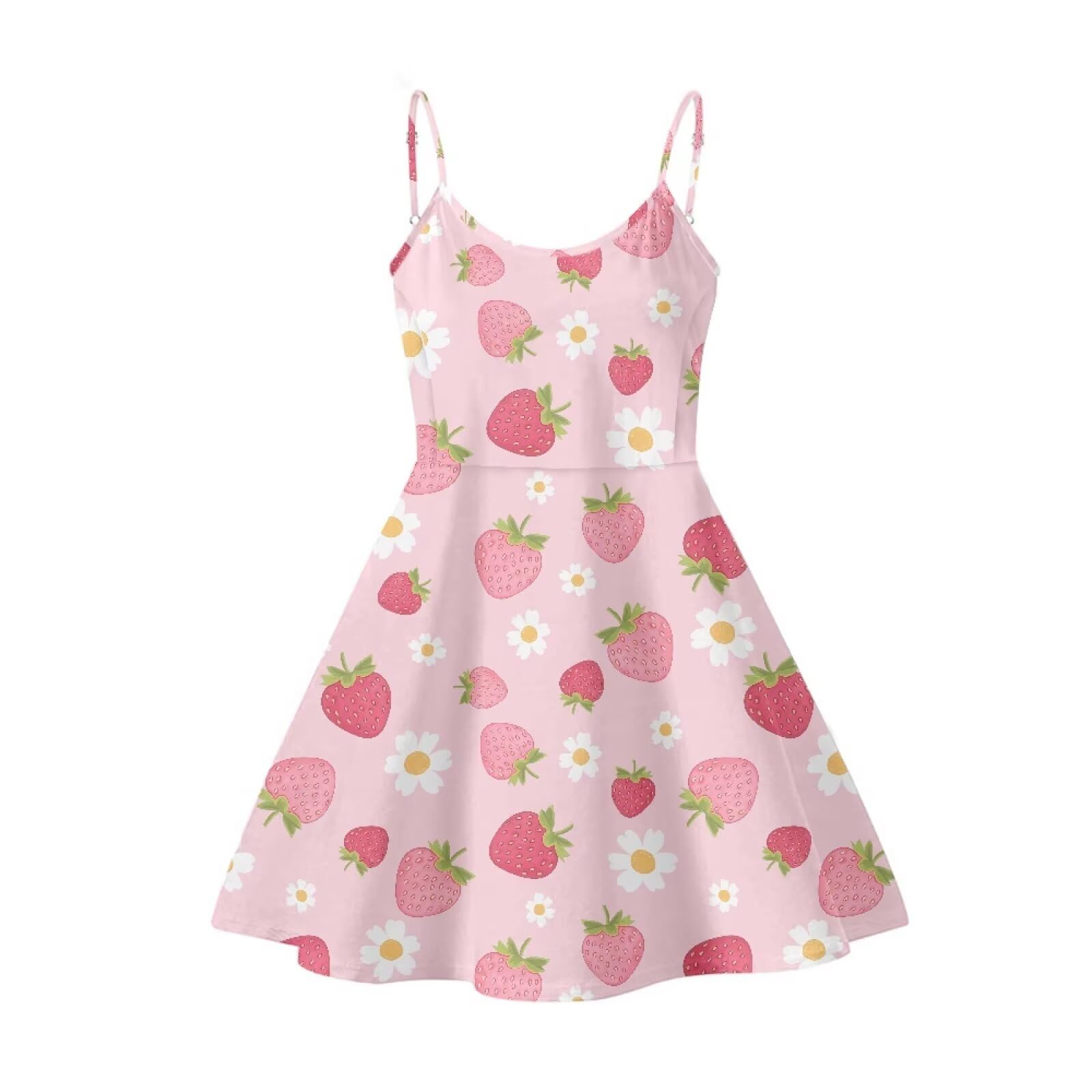 Women's Spaghetti Strap Dress Summer Casual Swing Sundress Girls Beachwear Swing Mini Dress