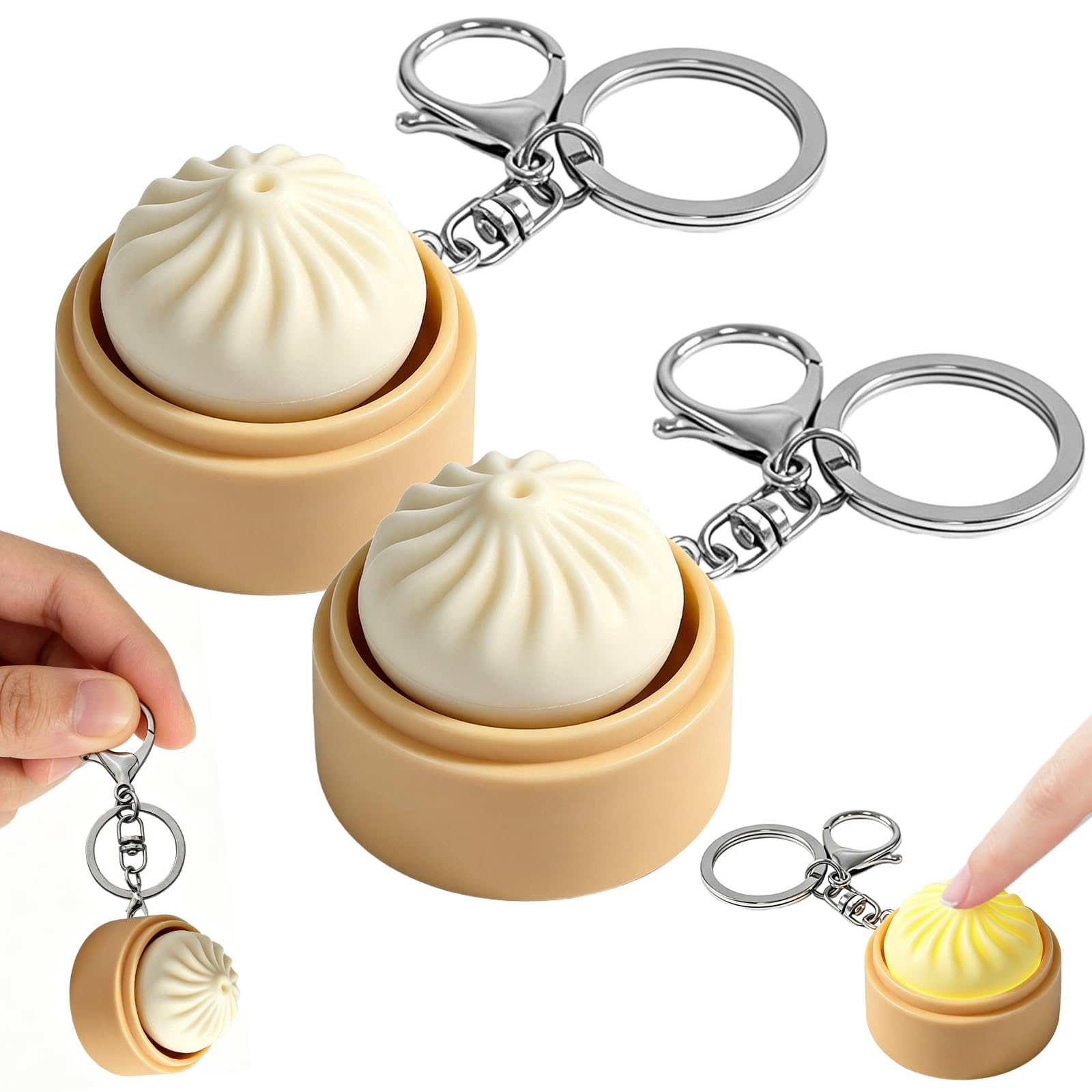 2Pcs Keyboard Fidget Toys, Dumpling Clicker Fidget Toy, Fidget Keyring Button Keyboard Keychain LED Clicker, Mini Dumpling Sensory Stress Toys for Kids Adults Anxiety Relief Gifts — image 1