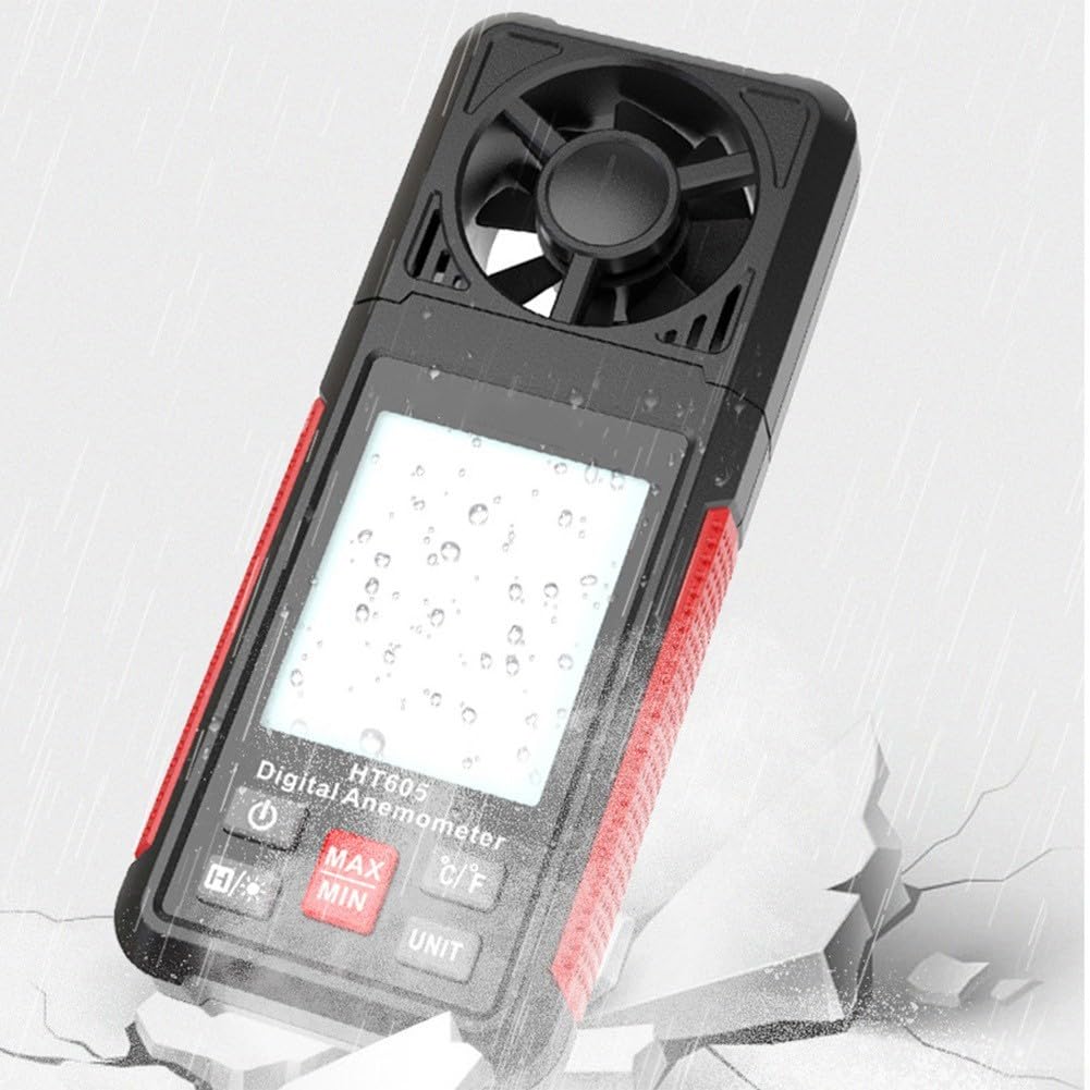 Zoegneer HT605 Digitales Anemometer, Hand-Temperaturtester, Thermometer mit hintergrundbeleuchtetem LCD-Display, tragbares ABS-Gehäuse, 7 Einheiten-Modi, Min-Funktion für Akkus