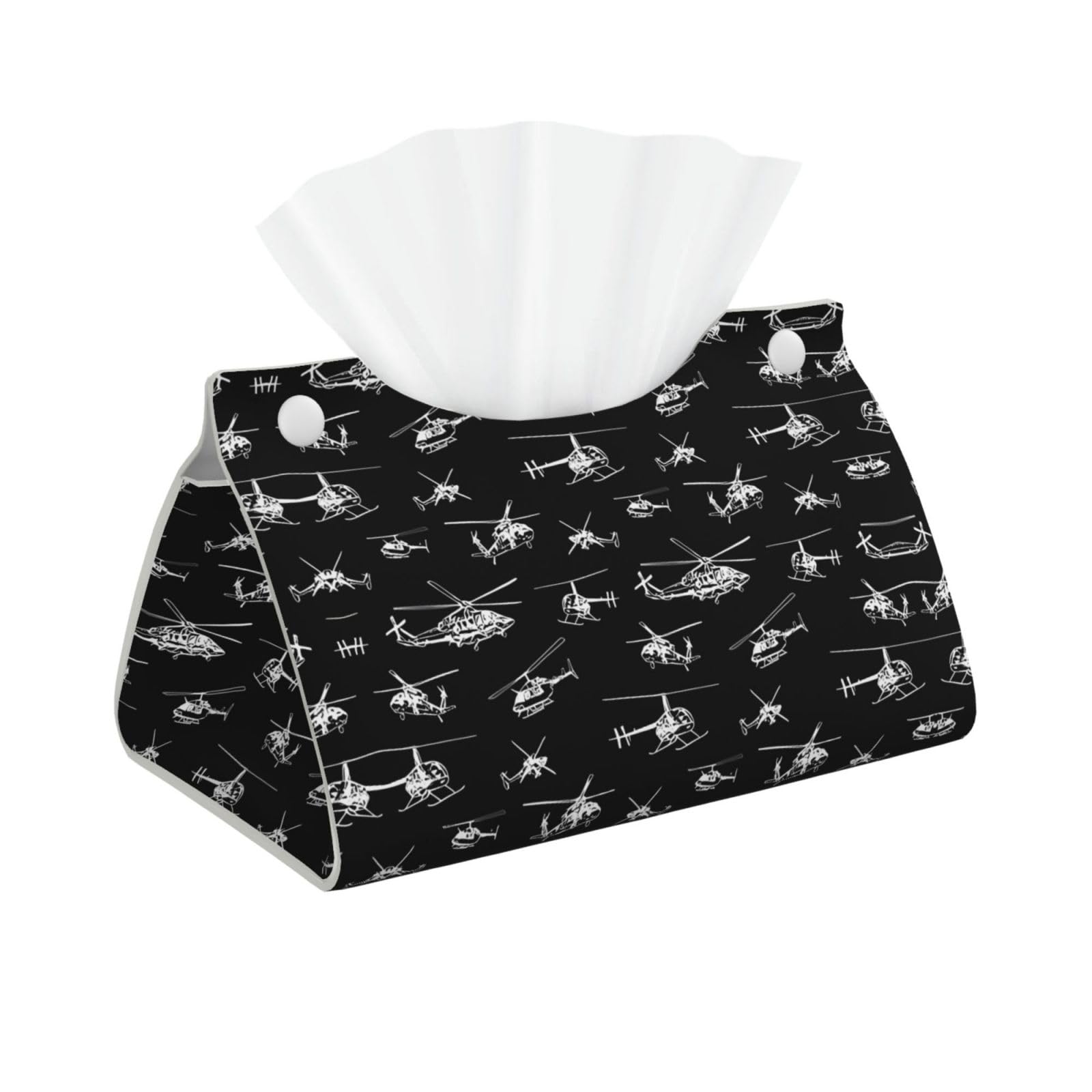 Helicopter Print Long Tissue Box Cover Holder Foldable Leather Organizer for Vanity, Nightstand, Desk & Bathroom
