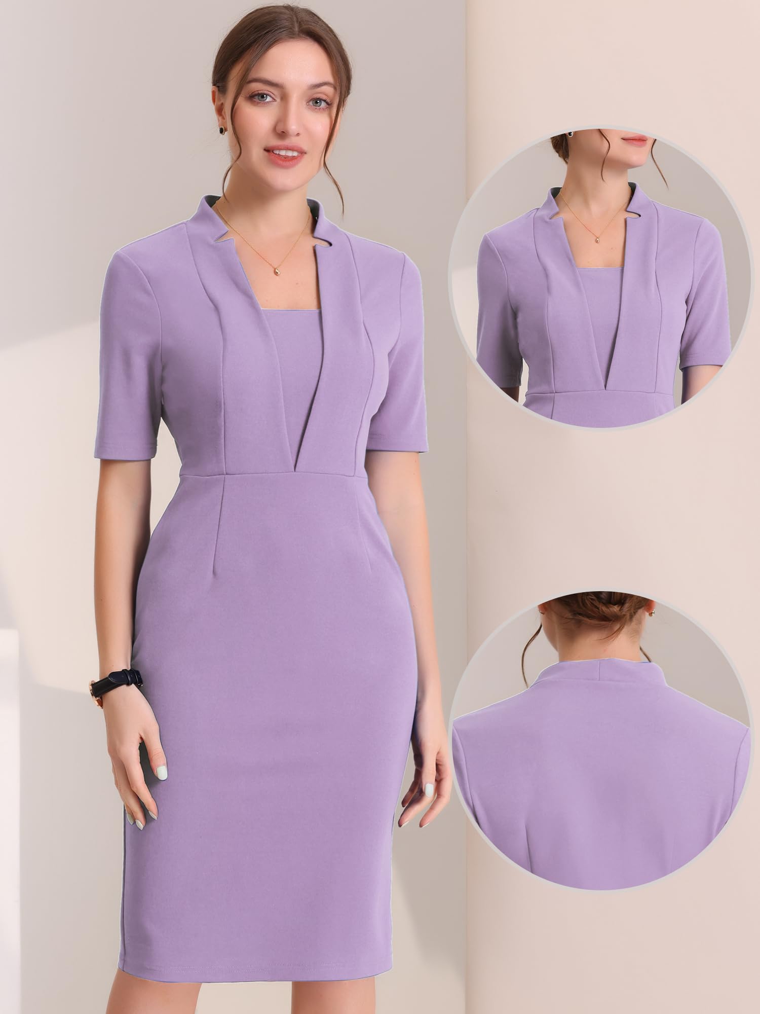 Allegra K Vestido tubo de trabajo para mujer, manga corta, oficina, negocios, longitud hasta la rodilla, vestido de tubo