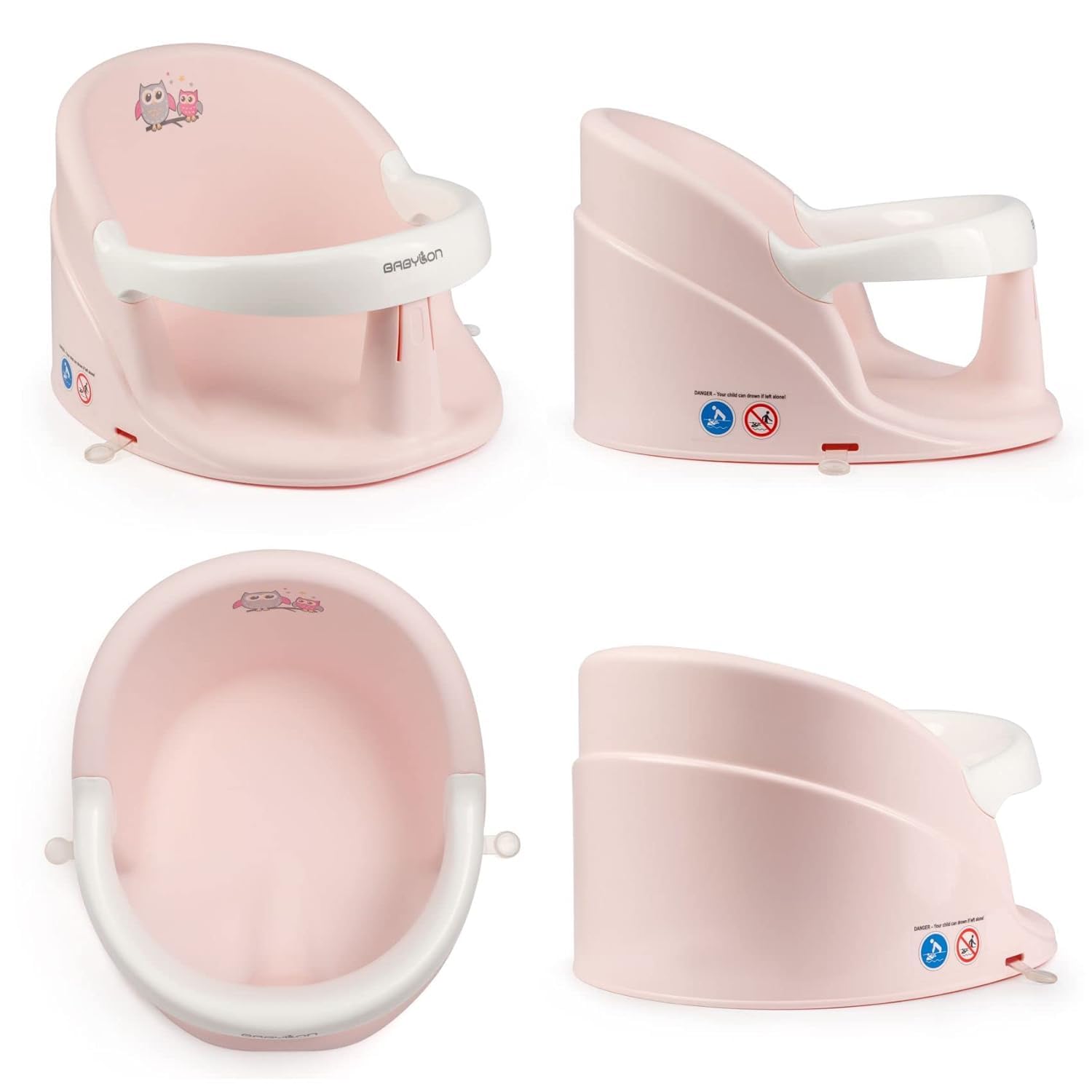BABYLON Nemo Siège de bain Bébé, Baignoire, ventouses, 6M+, Rose/blanc