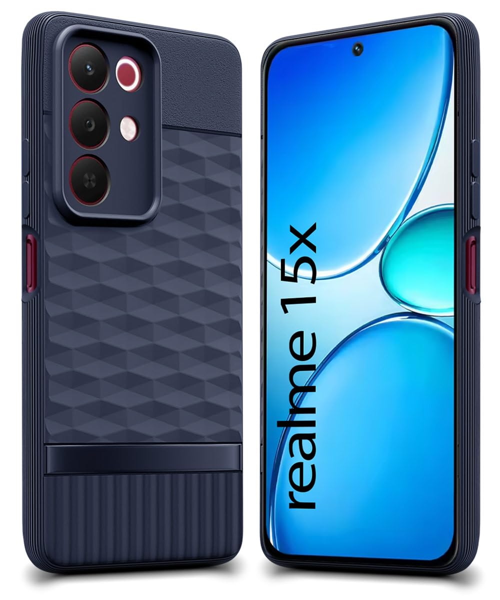 WOW IMAGINE Back Cover for Realme Narzo 90X 5G / Realme C85 5G / Realme 15X 5G with Hexa Cube Design | Rubberised Case | Inner Velvet Fabric | Silicone Flexible Mobile Case | Camera Protection - Blue