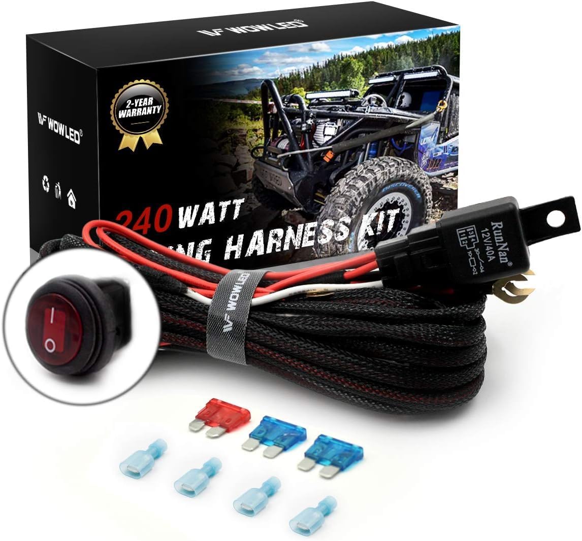 LED Light Bar Wiring Harness Relay Kit + Switch 12V Car Wiring Kit for Fog Light, Spotlight, Off-road, 4x4 ATV, Truck, Boat, SUV, UTV, Braided