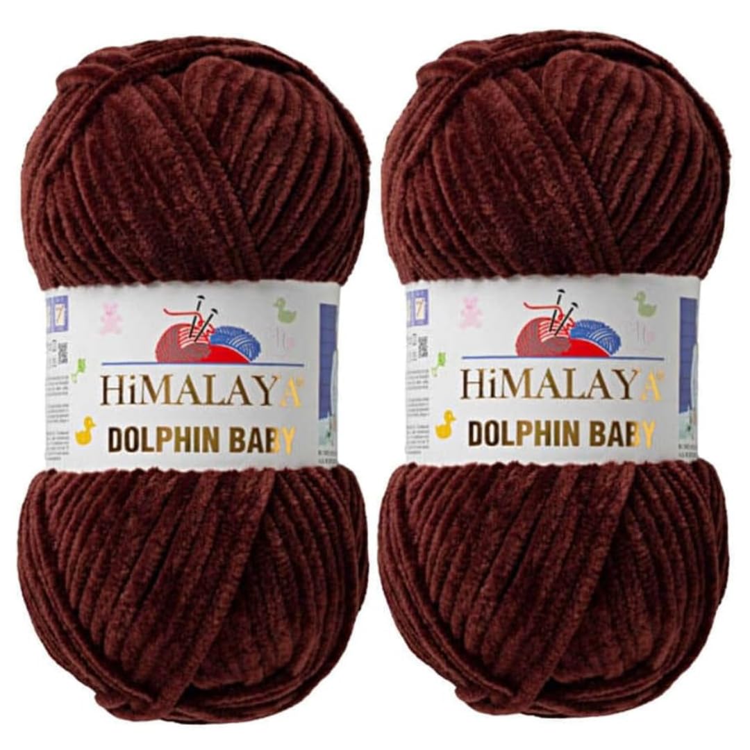 Himalaya Dolphin Baby Yarn 2 X 100g Skeins Super Bulky Yarn for Knitting/Crochet Ideal for Cardigans Shawls Blankets Hats and Home Textiles (2, 80336 Brown)