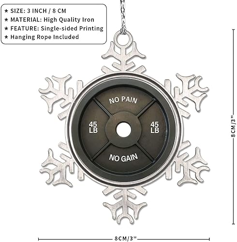 Vista 36 de Plato de pesas con barra para amantes del fitness, adornos de Navidad 2022, adornos de copo de nieve, decoraciones de Navidad para árbol, novedad