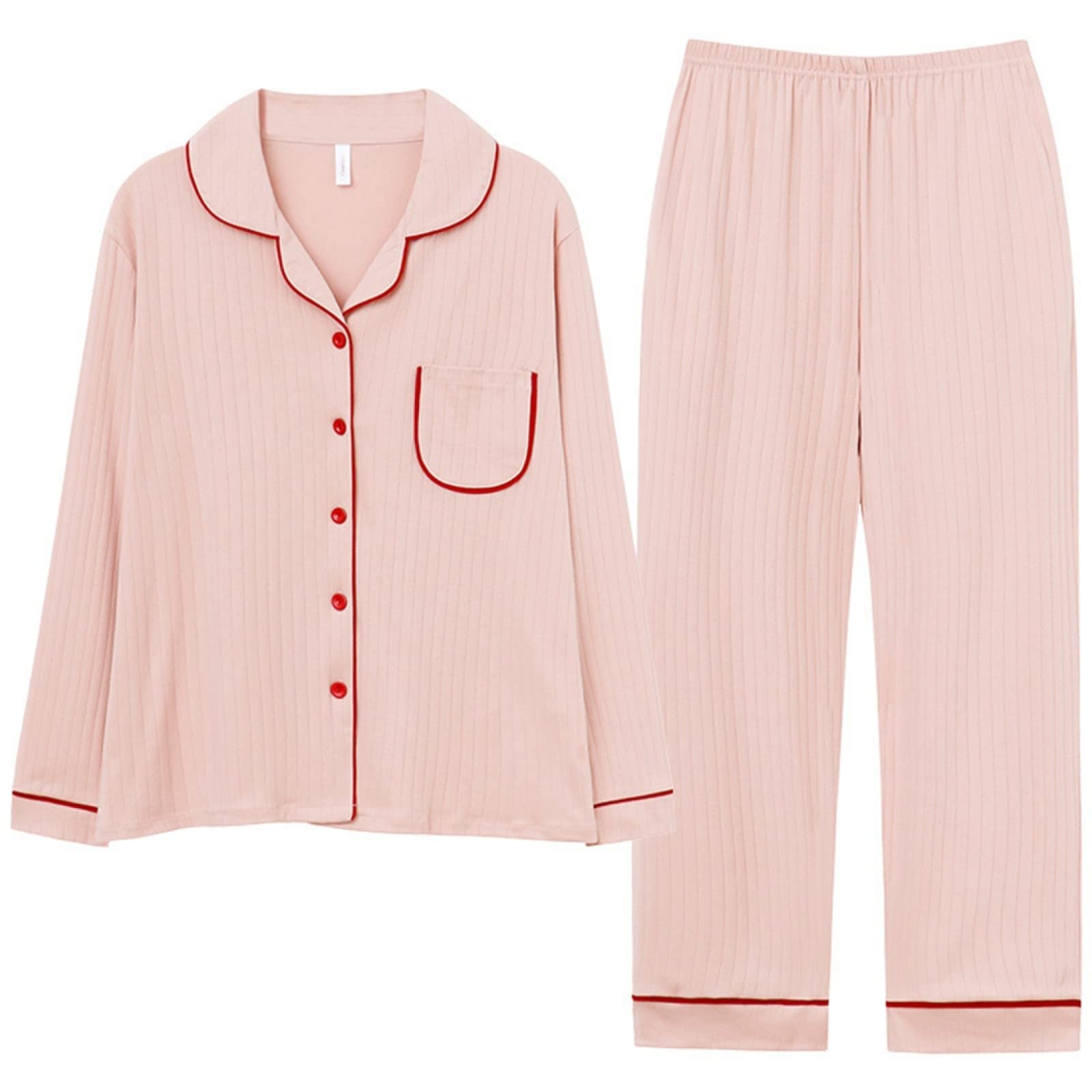 Pijamas de Franela de Invierno y otoño para Mujer y Hombre, Conjuntos de Pijama de otoño y 2 Piezas para Mujer, de algodón de Moda, de Manga Larga con Solapa, Sencillos Trajes casu