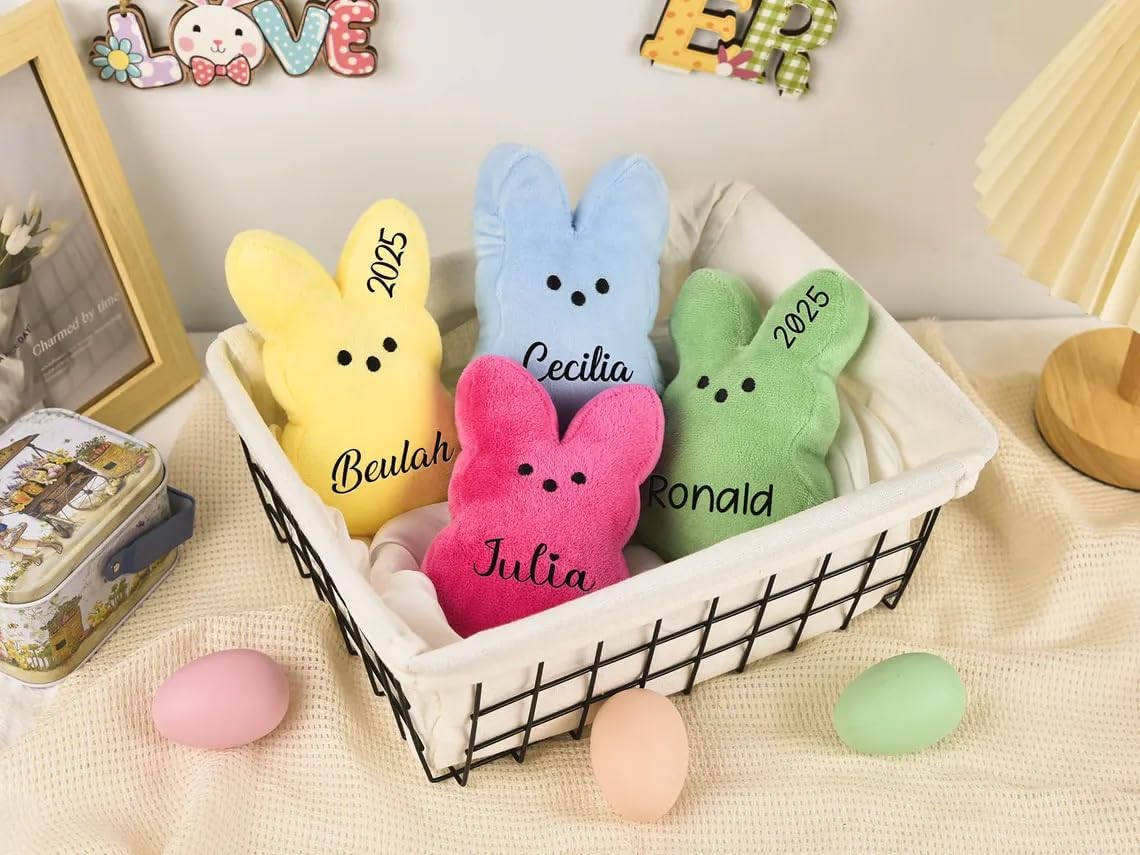 Personalized Peep Bunny Plush - Custom Name Crocheted Easter Rabbit, Soft Easter Basket Stuffer for Kids, Unique Easter Gift for Boys & Girls,Easter Gift