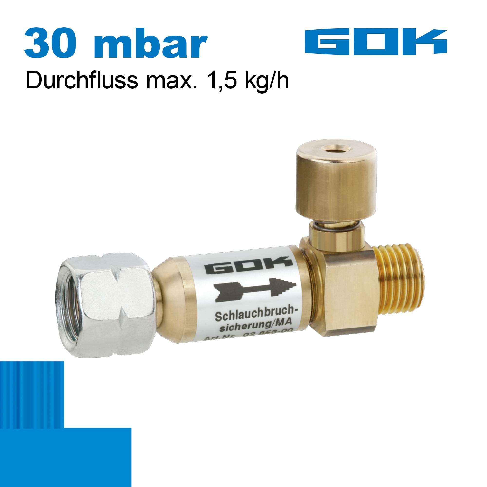 GOK Schlauchbruchsicherung 30 oder 50 mbar manuell, Betriebsdruck:29 (30) mbar