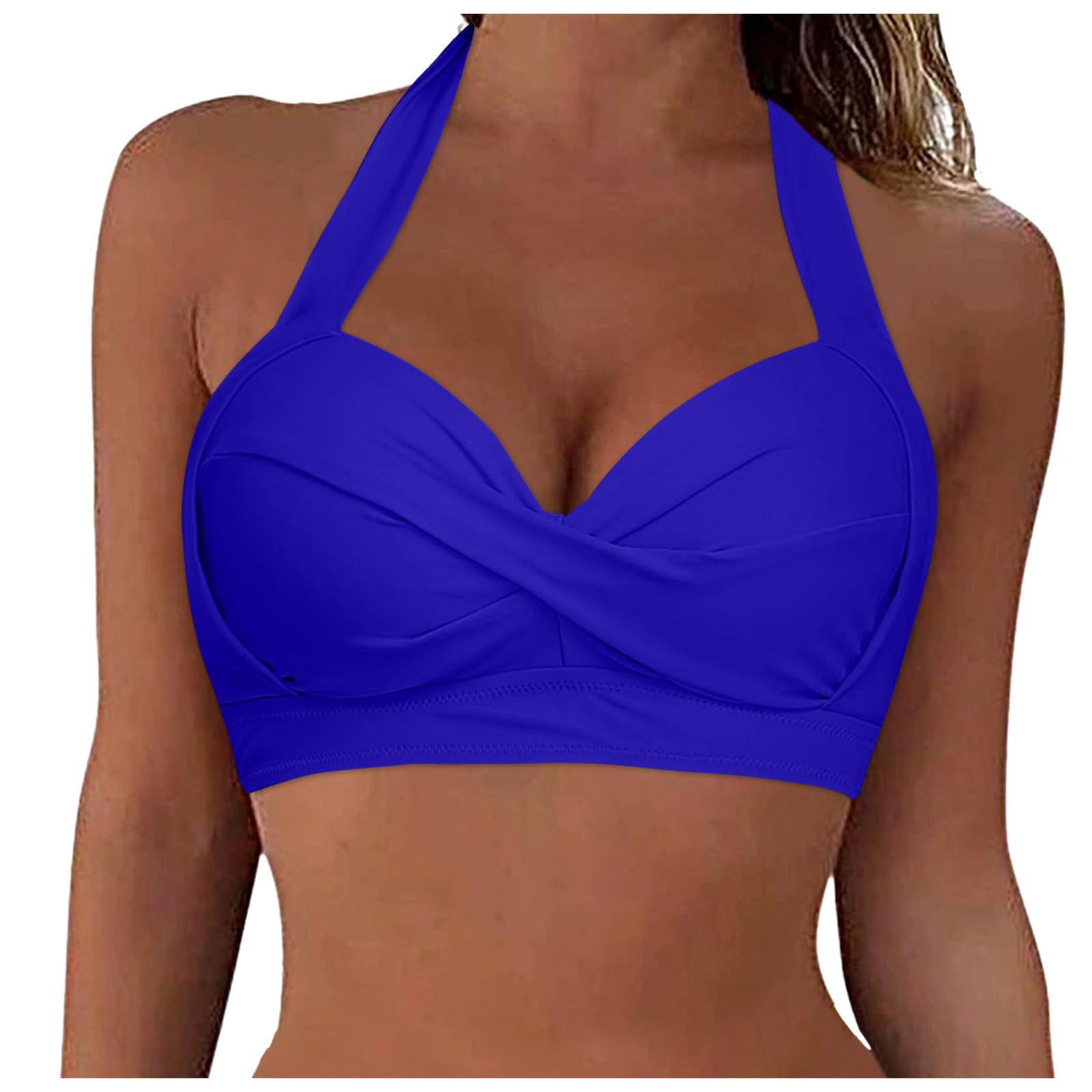 Generic 2024 - Traje de baño con cordones para mujer, parte superior de bikini de cobertura completa con aros, parte superior de bikini push up, top corto de natación con lazo en la espalda, talla grande para