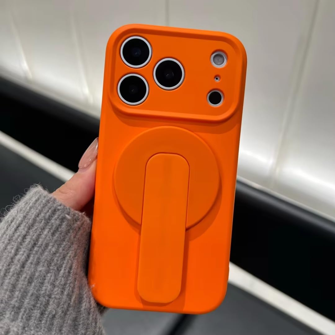 Custodia con supporto in silicone liquido per iPhone 17 Air 16 Plus 15 14 13 12 Pro Max 16e con cover posteriore morbida magnetica (per iPhone 17 Pro Max/Arancione)