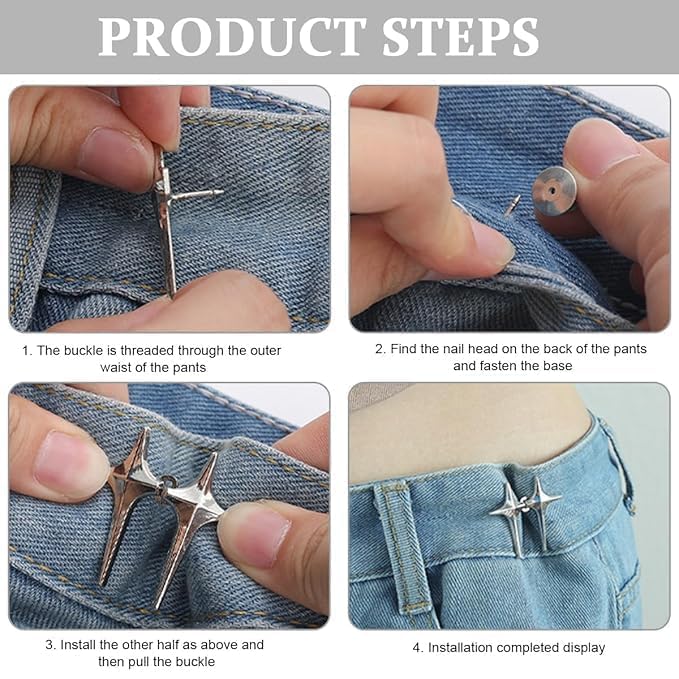 Image of Pant Waist Tightener, Adjustable Waist Buckle Set, Extra Button for Jeans to Make Tighter, Instant Jeans Button Pins for Pants Jeans Skirts, No Sewing Required