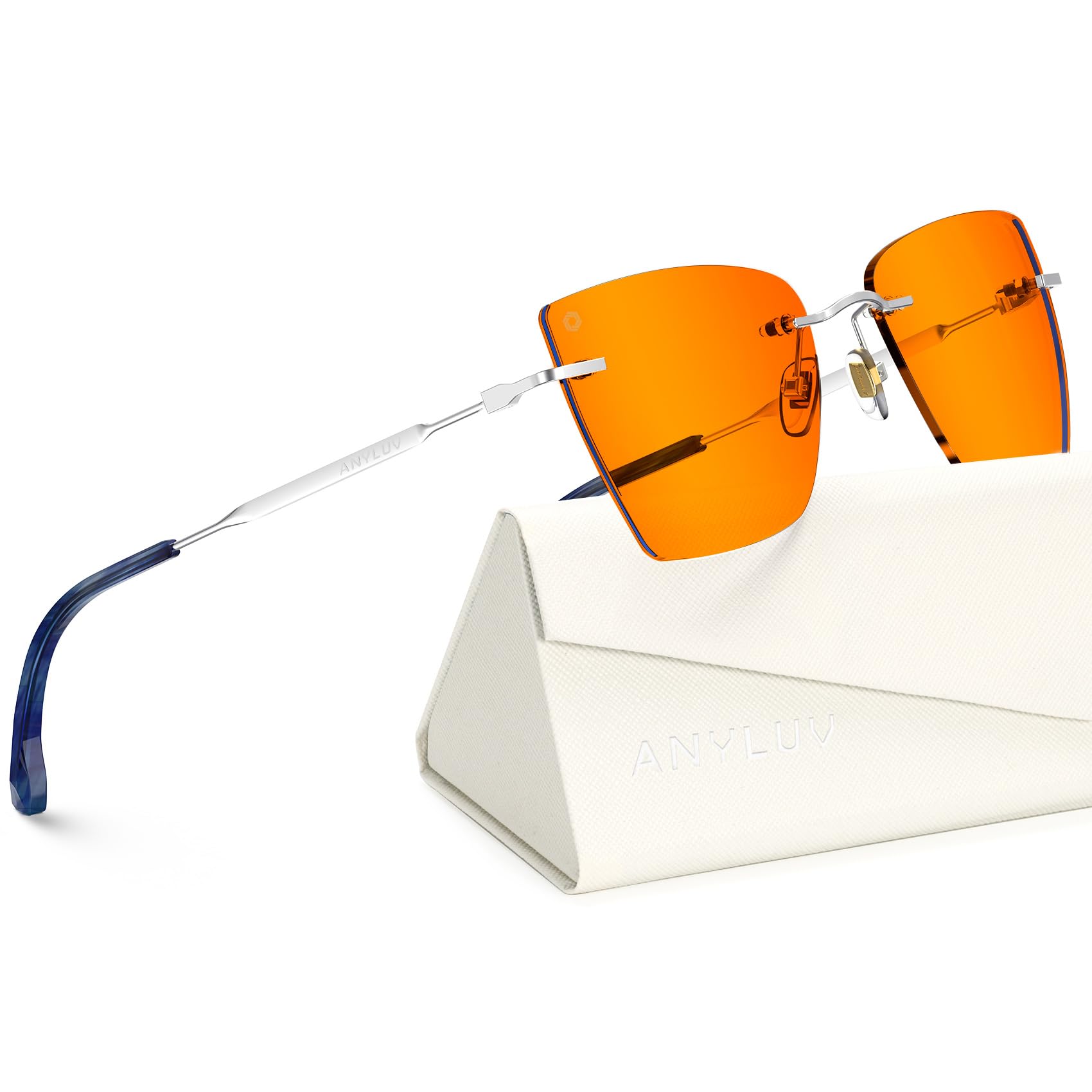 ANYLUV Rimless Blue Light Glasses for Women/Men, Fashion Lightweight Blue Light Blocking Glasses with Stylish Metal Temples