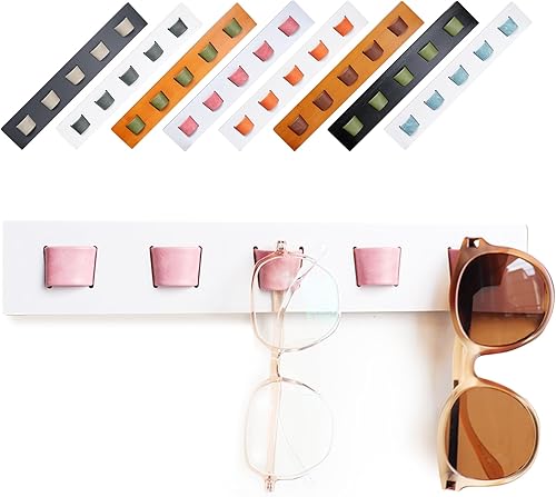 ACOCOFE Organizador de lentes de sol, soporte de almacenamiento de lentes de madera, soporte de almacenamiento para gafas de sol (blanco-rosa)