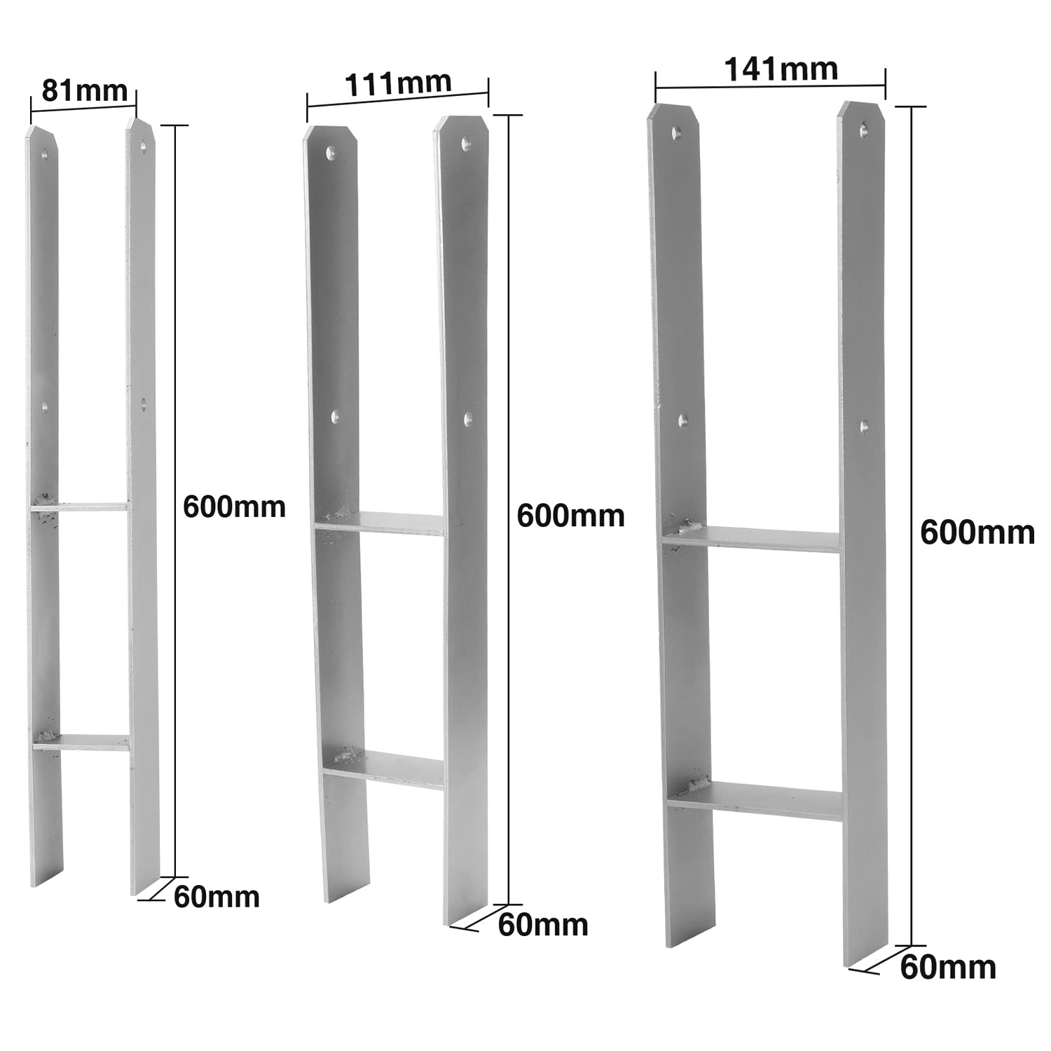 Gimisgu Anclajes para postes en H, 12 unidades, anclajes en H, para postes en H, para valla e invernadero, postes de madera cuadrados (111 x 600 mm)