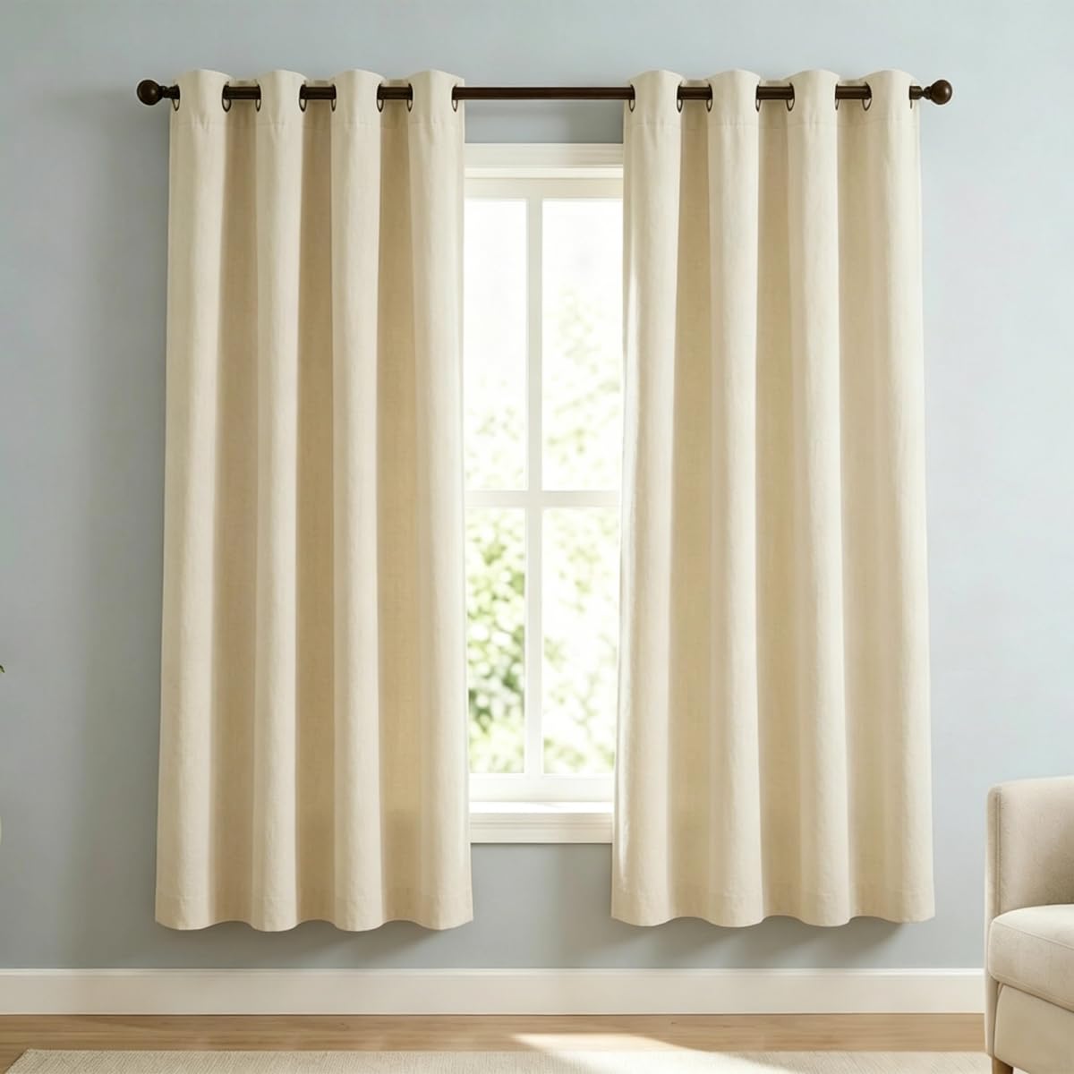 Hovoto Blackout Curtains, Blackout Privacy Panel, Eyelet Thermal Insulated Curtain for Bedroom, Soft Living Room Window Curtains Drapes 2 Panel, W 52" x L 84", Beige