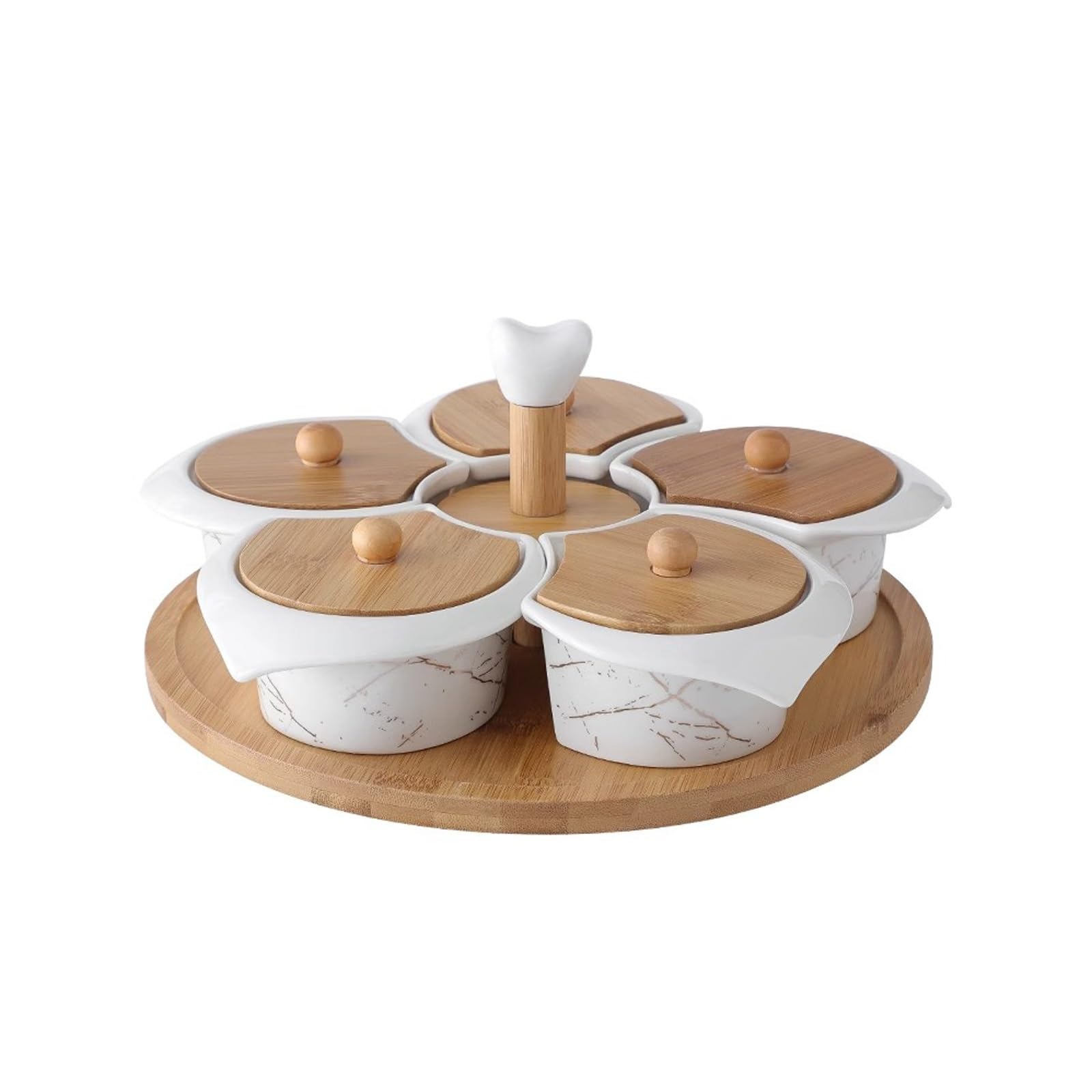 ROHCGHC snack tray， Divided Serving Dish, 5 Removable Compartment, 360° Rotatable Porcelain Appetizer Snack Tray Platter for Fruit