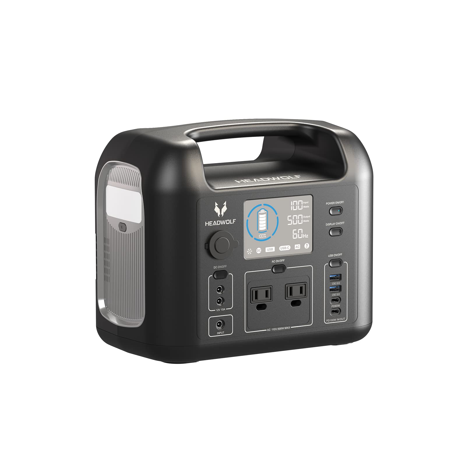 Buy Headwolf D500 Portable Power Station, 518Wh LiFePO4 Battery Backup,110V/500W AC Outlets 9