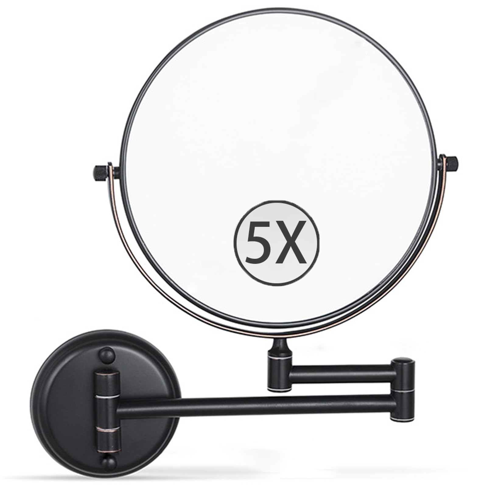 SXFSDOU 6" Wall Mounted Makeup Mirror with Magnification, Double Sided Magnifying Mirror, 360° Swivel Extendable Vanity for Bathroom,ORB,5X