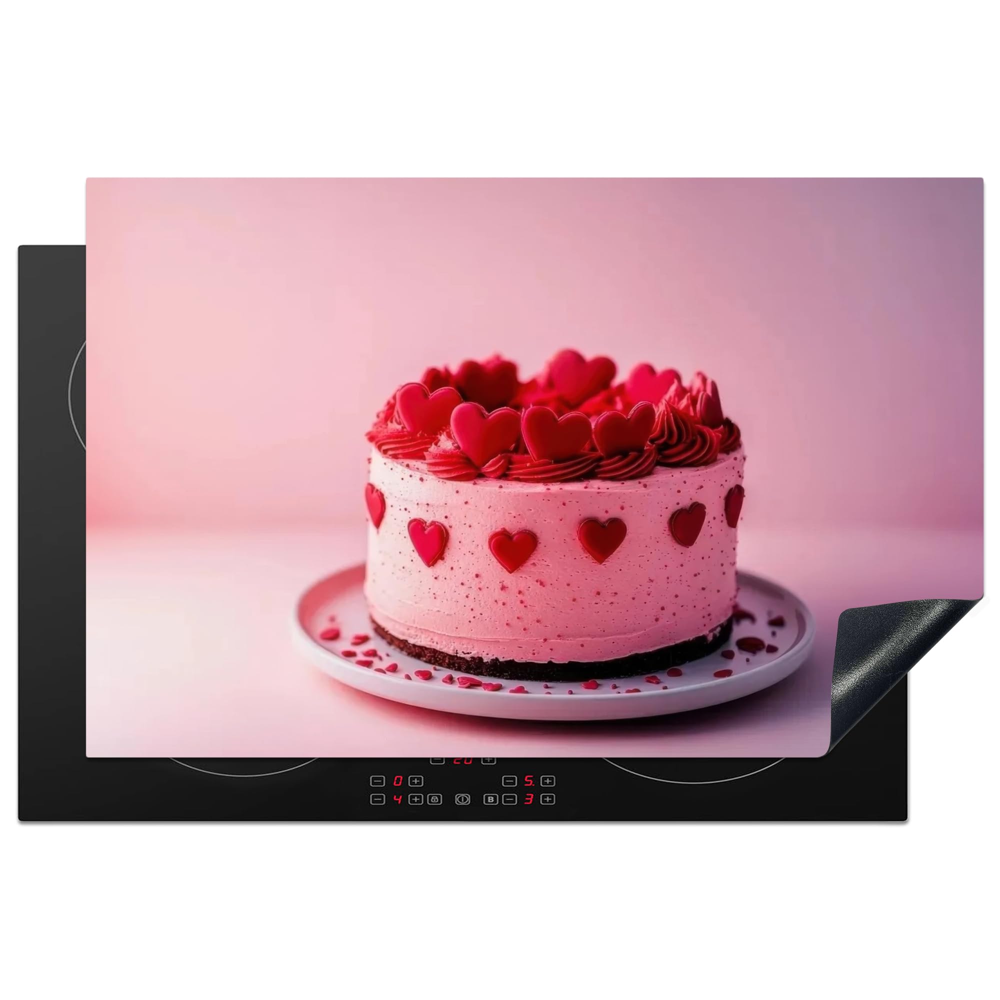 KitchenYeah© Induction Hob Protector Mat 20.5"x31.9" / 81x52 cm Cooker Top Protectors Cover Ceramic Covers Electric Hobs Vinyl Cake - Heart - Pink