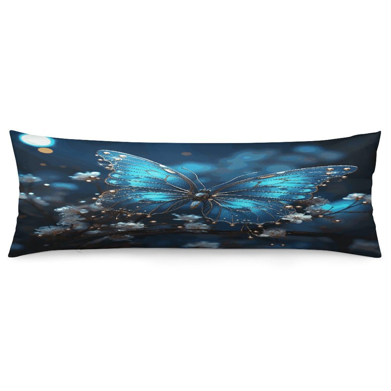 Blue Butterfly and Moon Body Pillow Cover Soft Full Long Pillow Cover Decorative Large Pillow Case Cozy Body Pillow Pillowcase Pillow Shams for Bed Sofa Couch Room Decor 18.9 X 53 Inch