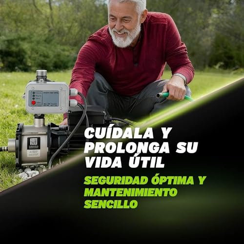 Miniatura 8 de Greencut Bap750c Bomba De Agua Con Presostato De 750 W Ideal Para Aguas Claras Caudal Máximo De 67l Min Y Altura De Bombeo De 54m, Con Carcasa De Acero Inoxidable, Silencioso Y Fácil