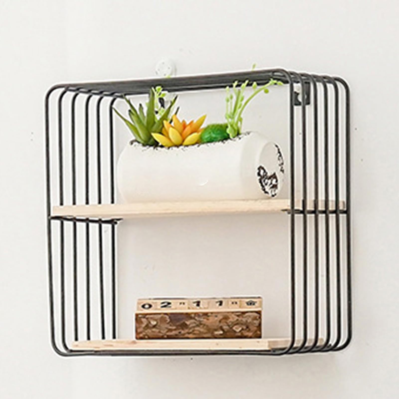 Étagère murale bois et fer Ejoyous carré double couche noir pour salon