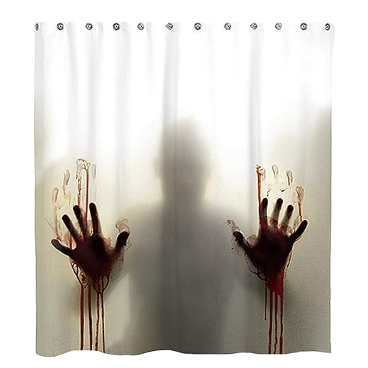 Milya Duschvorhang Badvorhang Horror Hilfe mit blutigen Händen Thema mit Haken, Anti-Schimmel, Wasserdicht, Polyester, 175x180cm