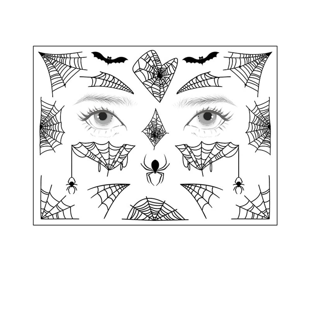 S.A.V.I Spider Web Bats Face Body Temporary Tattoo Stickers, Eye Decoration, Halloween, Spiders Cobweb Tattoo Designs For Face Makeup, Men Girls Boys Women Size 12.5x17cm-picture-24