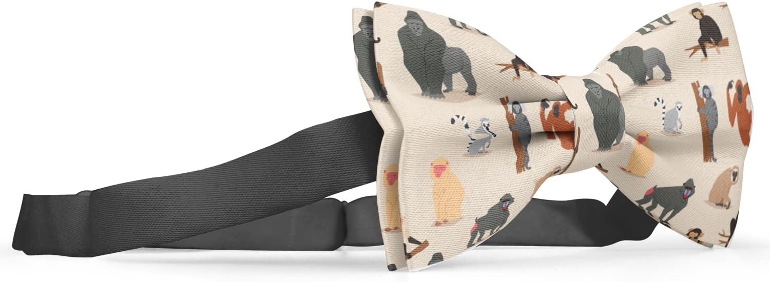 Adjustable Pre-tied bow tie for Men (Cartoon Monkey Character Animal Wild Pattern) Elegant Cute Bowties for Dogs Cats Pets