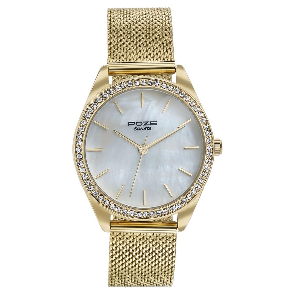 Sonata Poze Quartz White MOP Dial Gold Metal Strap for Women-SP80078YM01WF-picture-4