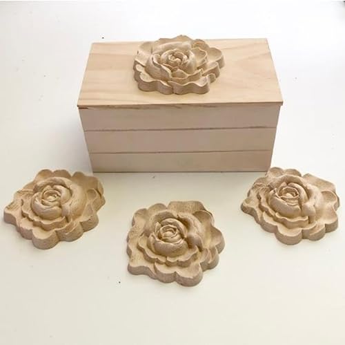 Miniatura 8 de 4 piezas de apliques de madera tallada en madera Onlays Onlays DIY tallados muebles apliques Onlays sin pintar centro tallado calcomanía para puerta