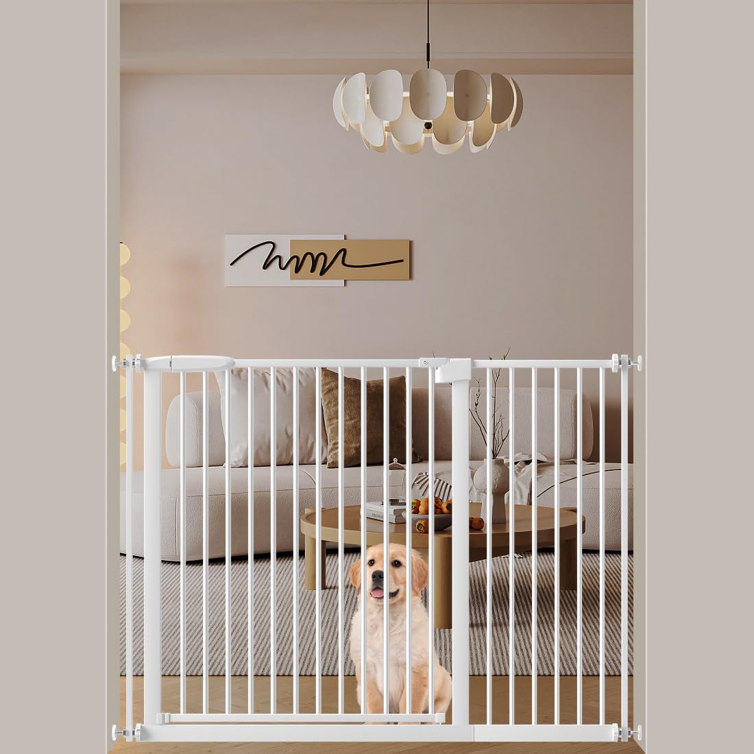WAOWAO 1.37" Ultra Narrow Spacing Extra Wide Baby Gate 41.92-45.86" Pressure Mounted Walk Through Double Lock Swing Auto Close Safety White Metal Toddler Child Dog Pet for Indoor,Doorway,Kitchen