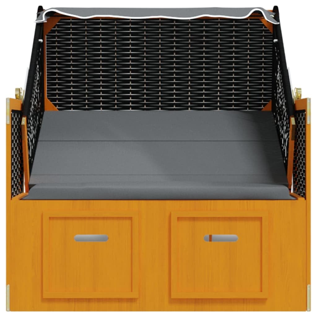 Willood Strandkorb mit Dach Poly Rattan & Massivholz Schwarz Anthrazit