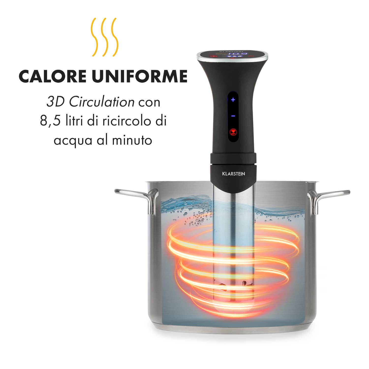 KLARSTEIN Quickstick Smart - Circolatore per Sous Vide, 3D Circulation, Controllo con App, Display Touch, Temperature: 20-95 °C, Timer, 1200 Watt, Volume: 10-15 L, Immersione Minima: 11 cm, Nero