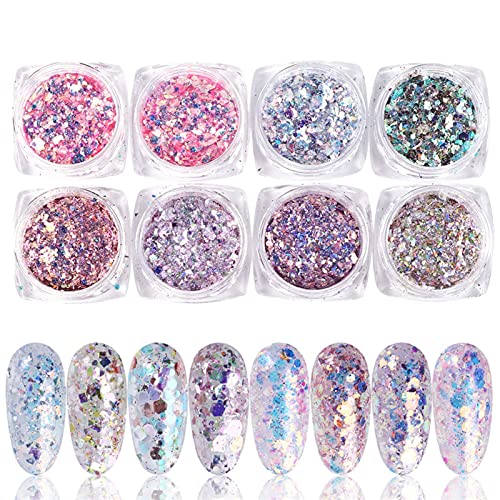 Nagel Strasssteine , 8 stücke Nagel Glitter Pulver Meerjungfrau Pailletten Flocken Gradienten Holographische Pigments…