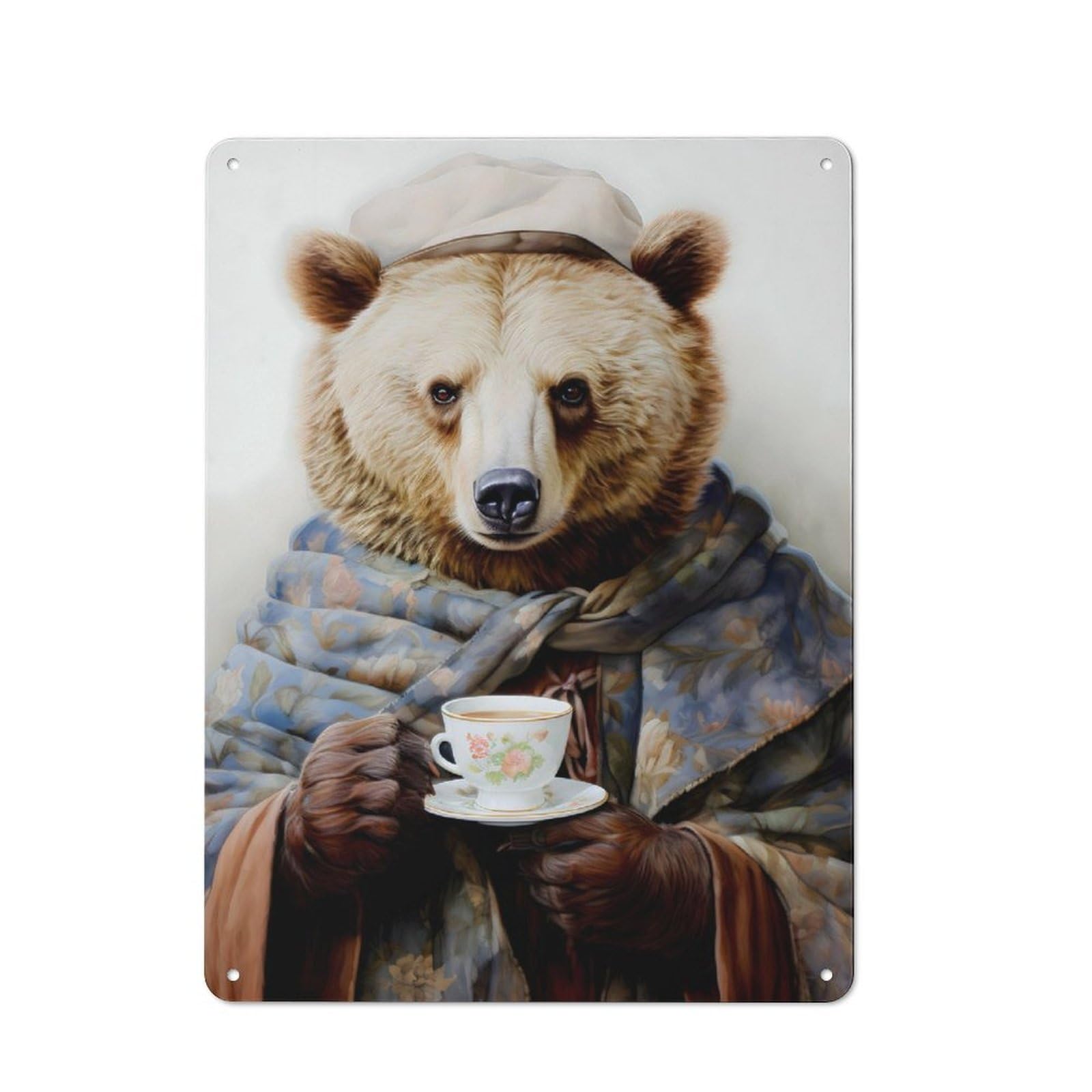 Character Decorative Tin Plaque 40x30cm Featuring Bear Coffee, Home Wall Decor for Flat, Dorm Room, Lounge Or Cafe