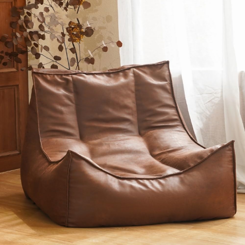 SXBCyan Bean Bag Chair Retro Faux Suede Leather Bean Bag Cover Without Filler Floor Lounger Pouf Kids Adults Beanbag Chair Lazy Armchair Couch
