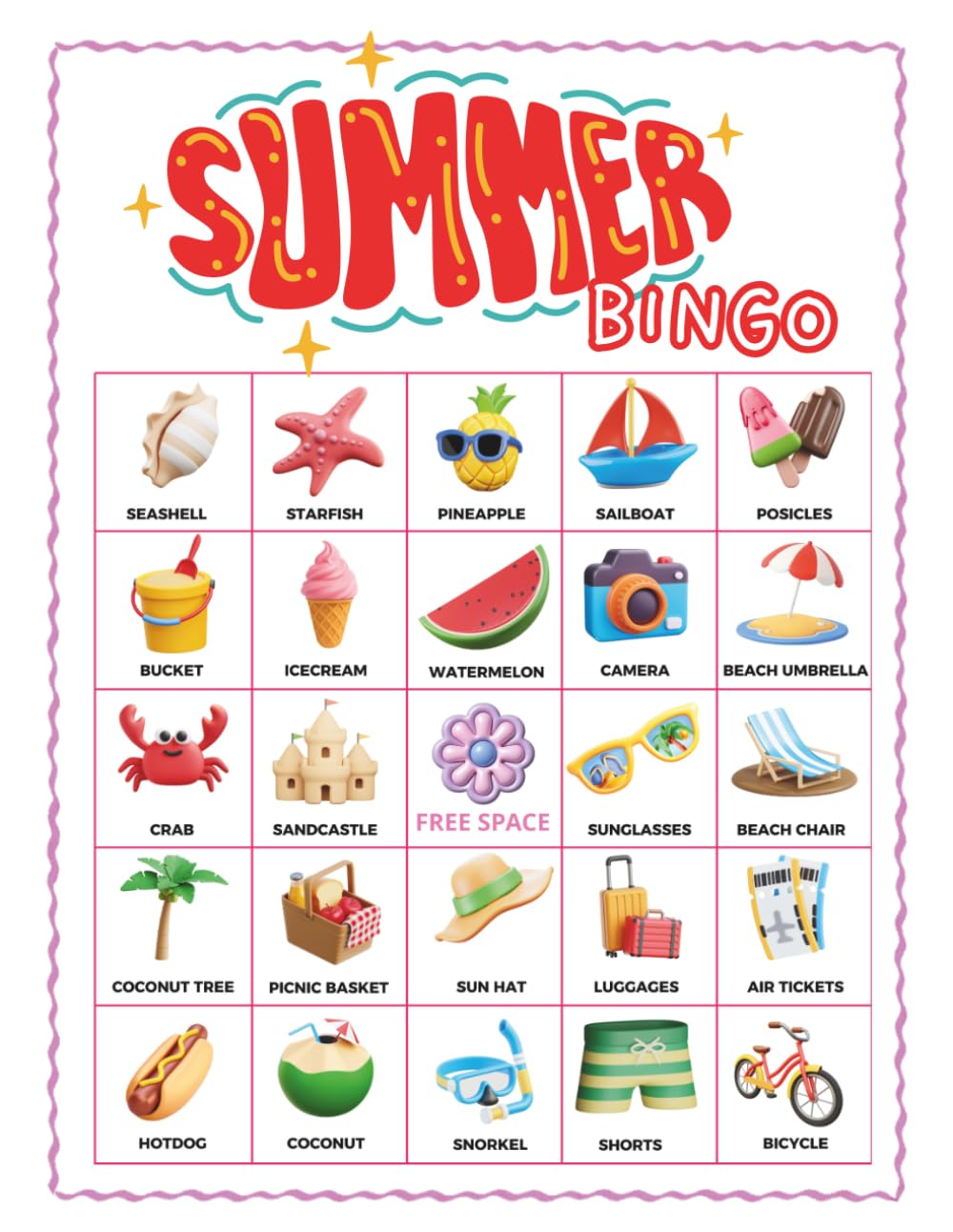 Summer Bingo Game: 38-Player Vacation & Beach Party Games for Road Trips, Summer Camp, and Screen-Free Travel Entertainment