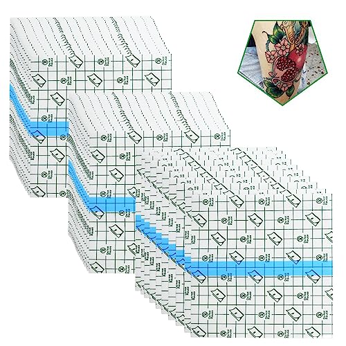 Image of 50 Pieces 6 x 6 in Stretch Waterproof Adhesive Bandages Transparent Film for Tattoo Aftercare and Skin Repair Adhesive Tattoo Supply Wrap